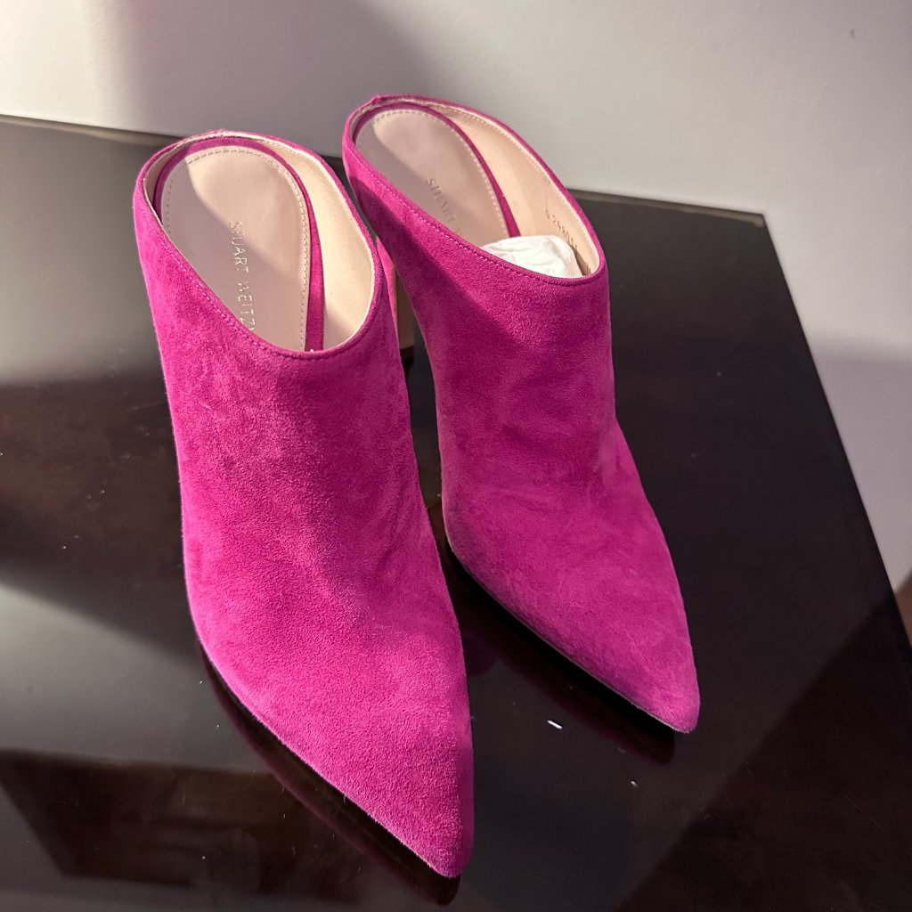 Stuart Weitzman Authentic Camila Pointed-Toe Slide Mule Raspberry Suede Us7.5